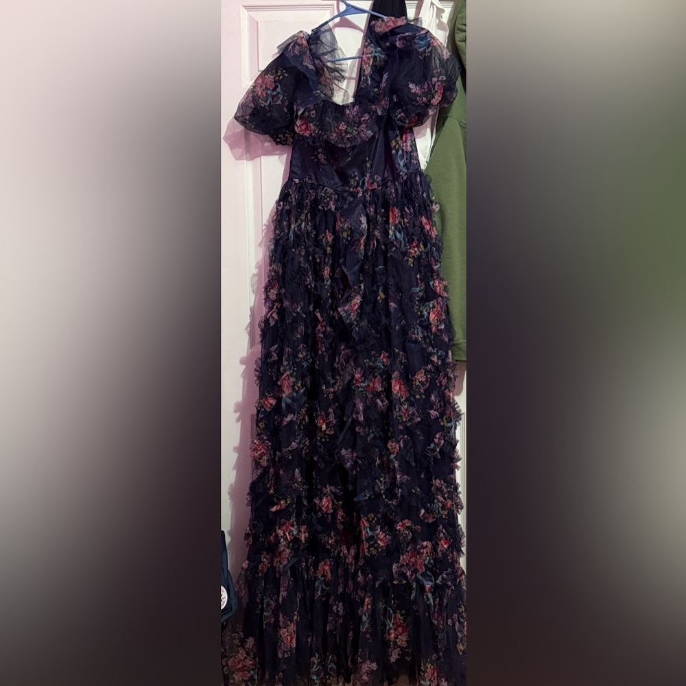 SHEIN Floral Navy Prom Dress